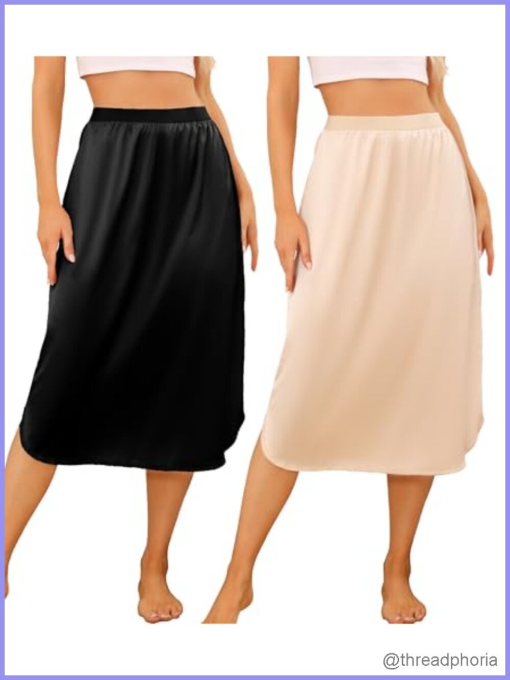 Women's Lace Trim Half Slip Satin Anti-Static Skirt Extender 2 Pack
